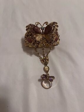 Gold-Tone Butterfly Hand Bracelet with Purple Accents